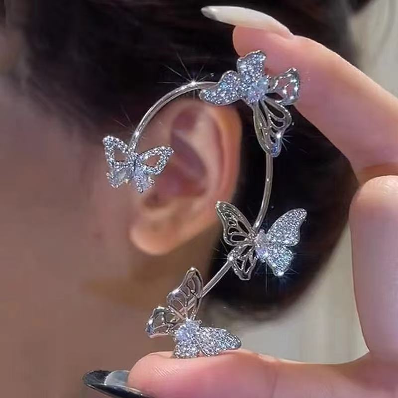 Douyin's New Super Flash Butterfly Elf Ear Hook Super Fairy Accessible Luxury Earrings Without Piercing All-In-One Ear Bone Clip Earrings