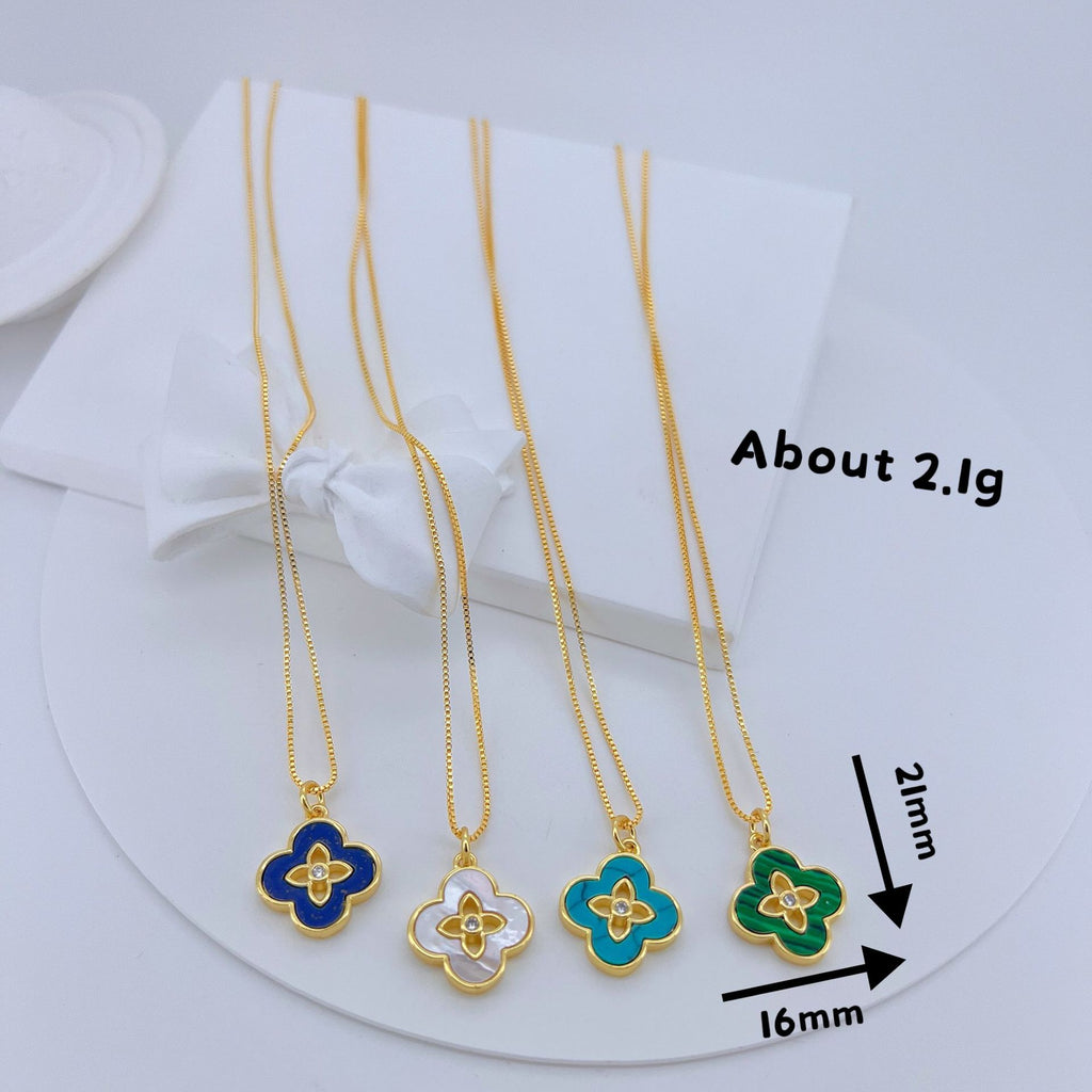 Cross-border hot selling fashion four-leaf clover pendant micro-inlaid zircon turquoise white fritillary necklace female clavicle chain pendant wholesale