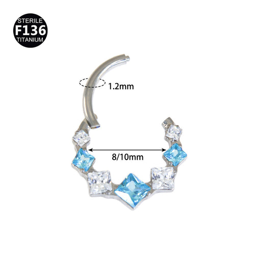 1.2mm thick 8~10mm inner diameter titanium alloy square color stitching zircon nose ring nasal septum puncture jewelry