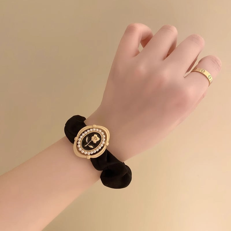 Cross-border Explosive Simple Satin Large Intestine Hair Ring Rose Flower Hair Rope Temperament All-match Ball Headwear Durable Hair Rope