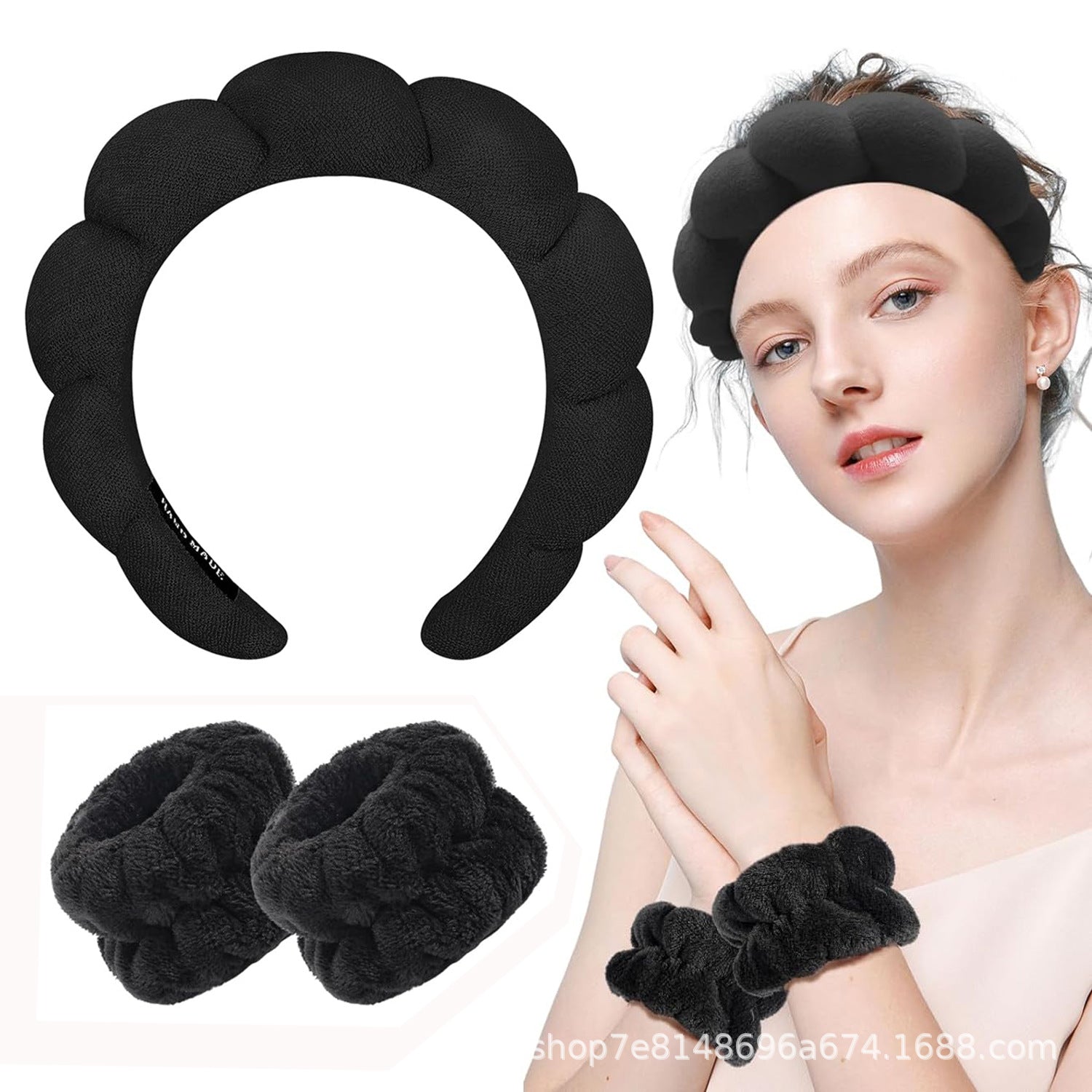 Cross-border selling European and American high cranial top women's face washing clouds sponge hairband makeup wrist band headband two-piece wholesale