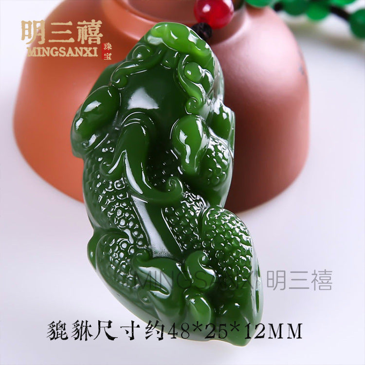 Xinjiang Outer Mongolian Material Pixiu Ping An No-thing Brand Lucky Bag Pendant Spinach Green Jasper Guanyin Buddha Dragon Brand Carp Pendant