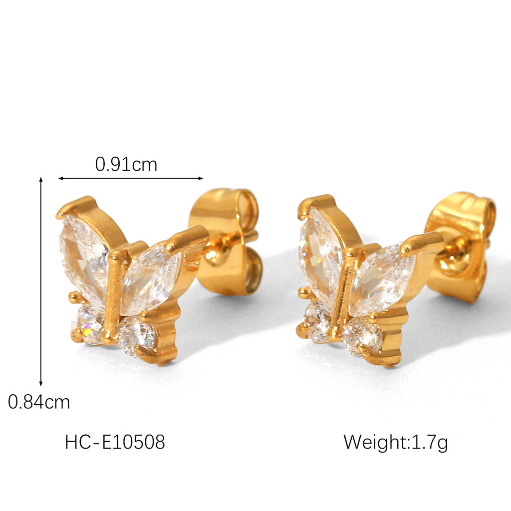 European and American Fashion Distinctive Butterfly Zircon Star Earrings Ins Light Luxury Stainless Steel Five-petal Flower Pearl Earrings Earrings
