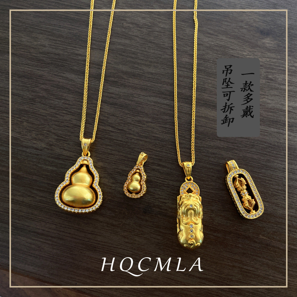 French Retro High-End Clavicle Chain with Diamond-Encrusted Rotating Double Gourd Stacked Chopard Chain Necklace for Women