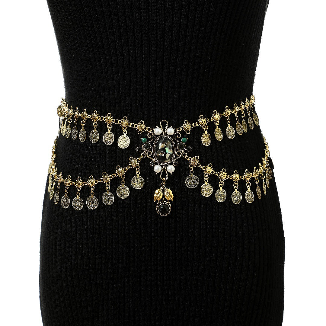 New alloy vintage tassel coins belly dance waist chain ladies gorgeous jewelry daily wear factory direct sales