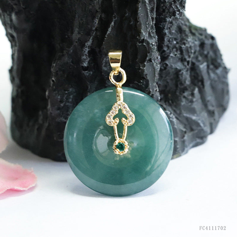 Collier Pendentif Jade Naturel Grade A - Boucle de Paix Eau Bleue