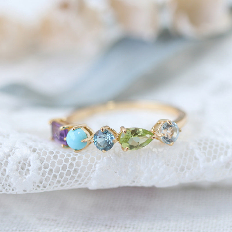 Bague Cristal Multi-Gemmes Géométrique - Bijou Niche Lumière Luxe