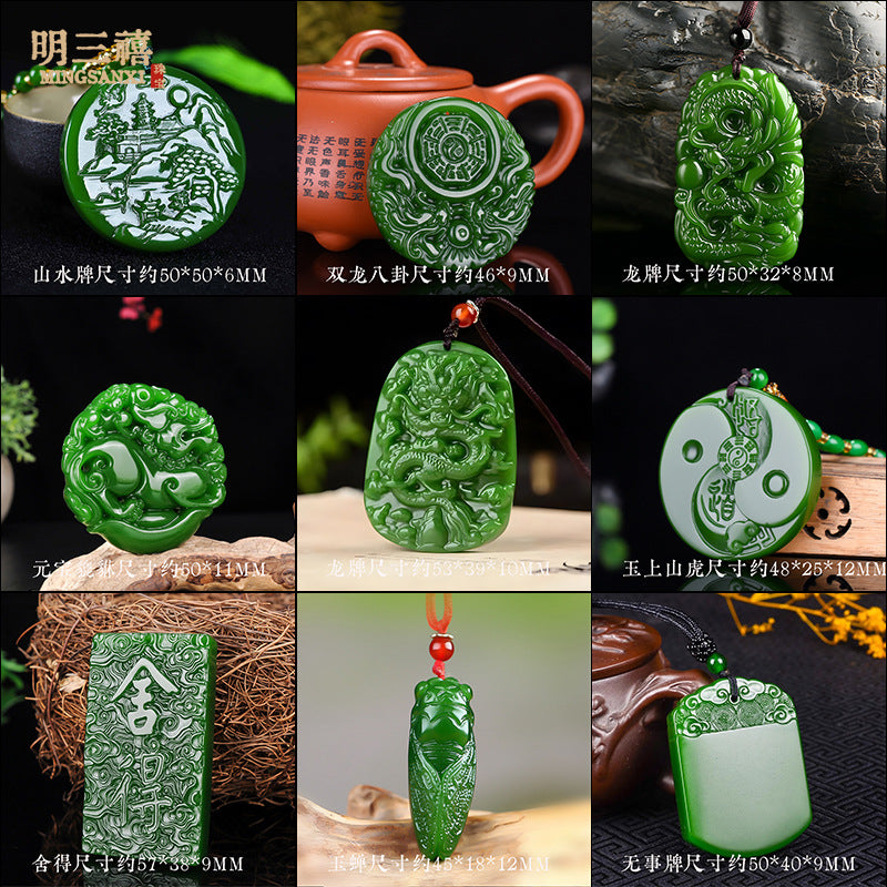 Xinjiang Outer Mongolian Material Pixiu Ping An No-thing Brand Lucky Bag Pendant Spinach Green Jasper Guanyin Buddha Dragon Brand Carp Pendant
