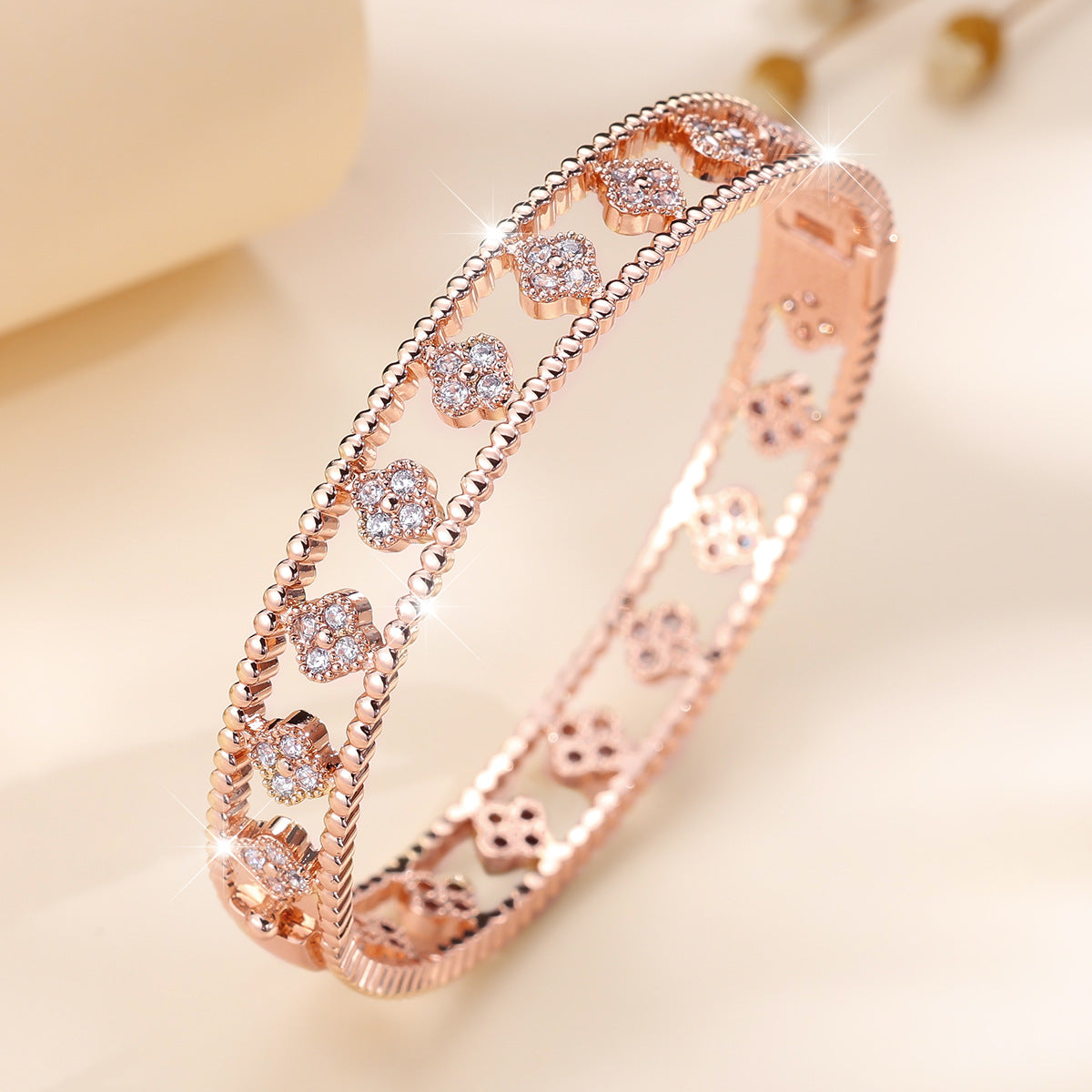 Bracelet Trèfle à Quatre Feuilles Zircon - Porte-Bonheur Or, Argent & Or Rosé