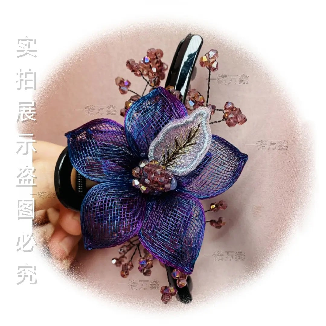 Korean-Style High-End Handmade Copper Wire Braided Flower Hair Clip, Plastic Resin Large Shark Clip for Updo at the Back of the Head