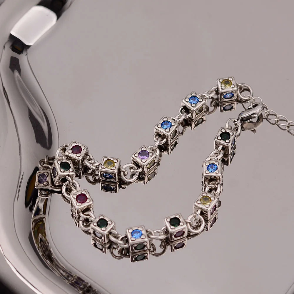 Bracelet Cristal Vintage Argent Thaï - Bijou Coloré pour Femme