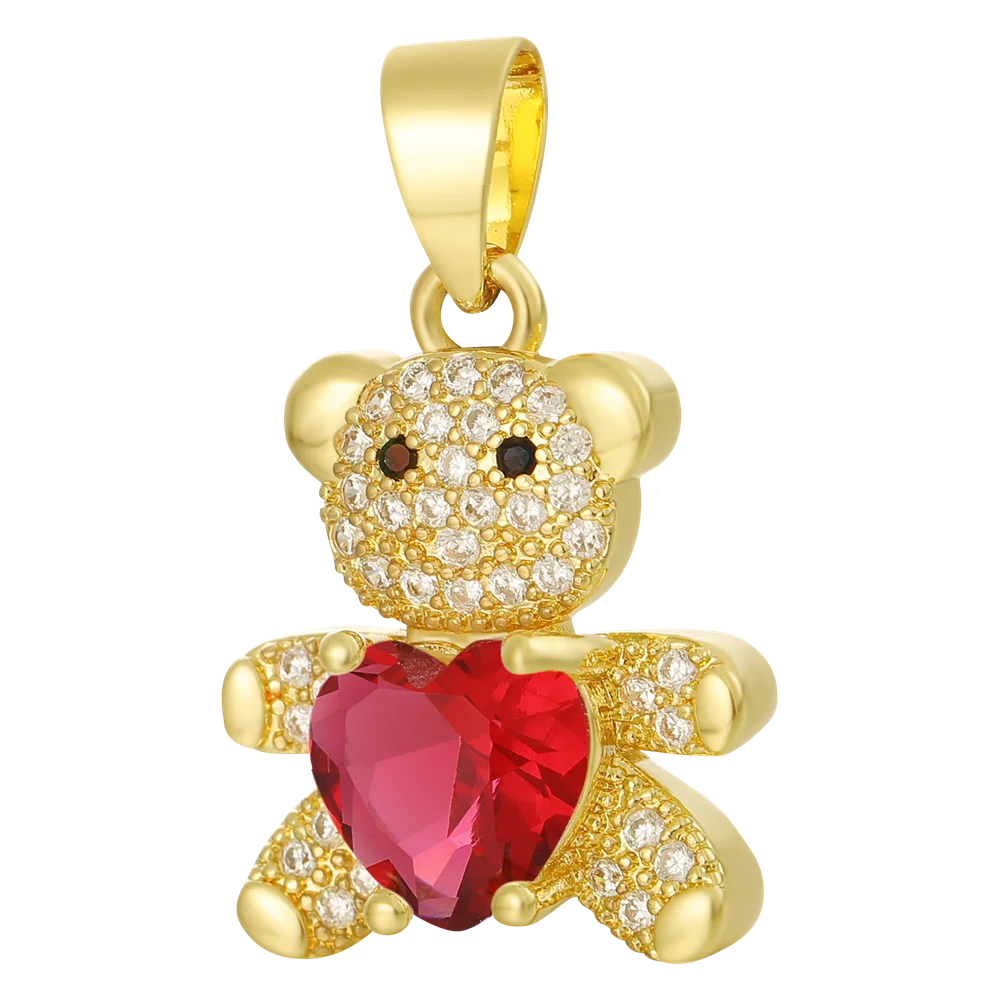 Juya 18K Real Gold Plated Animal Pendants Supplies Handmade Cubic Zirconia Cute Bear Charms For DIY Women Fashion Jewelry Making