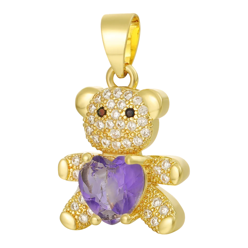 Juya 18K Real Gold Plated Animal Pendants Supplies Handmade Cubic Zirconia Cute Bear Charms For DIY Women Fashion Jewelry Making