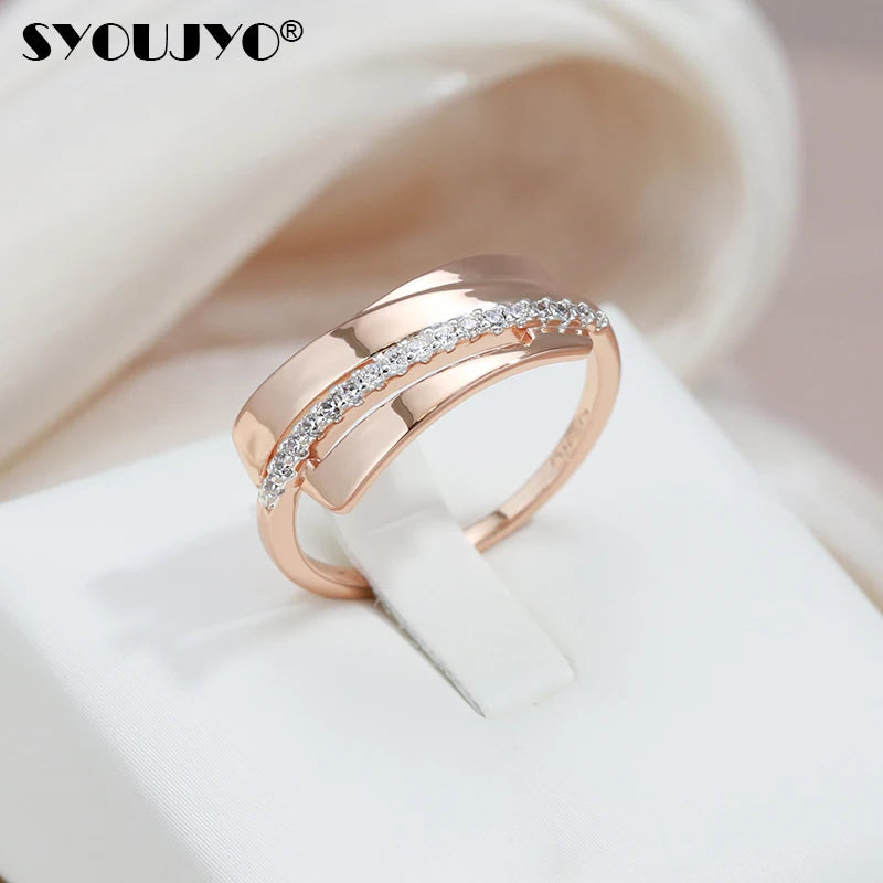 SYOUJYO Single Row Natural Zircon Rings For Women Glossy 585 Gold Color Elegant Party Wedding Jewelry Luxury Design