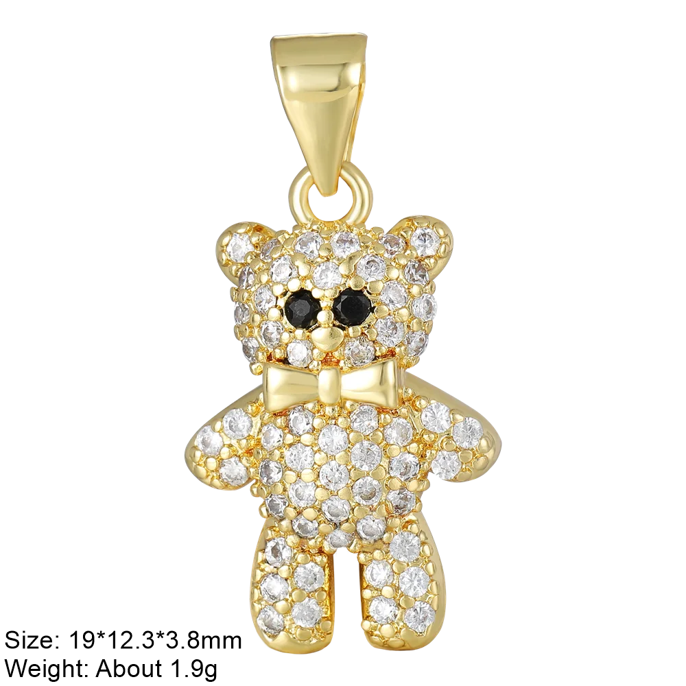 Juya 18K Real Gold Plated Animal Pendants Supplies Handmade Cubic Zirconia Cute Bear Charms For DIY Women Fashion Jewelry Making