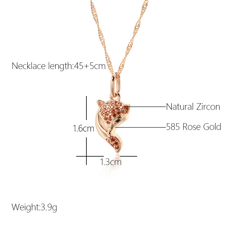 Collier Pendentif Renard Zircon Rouge - Or Rose 585 pour Femme