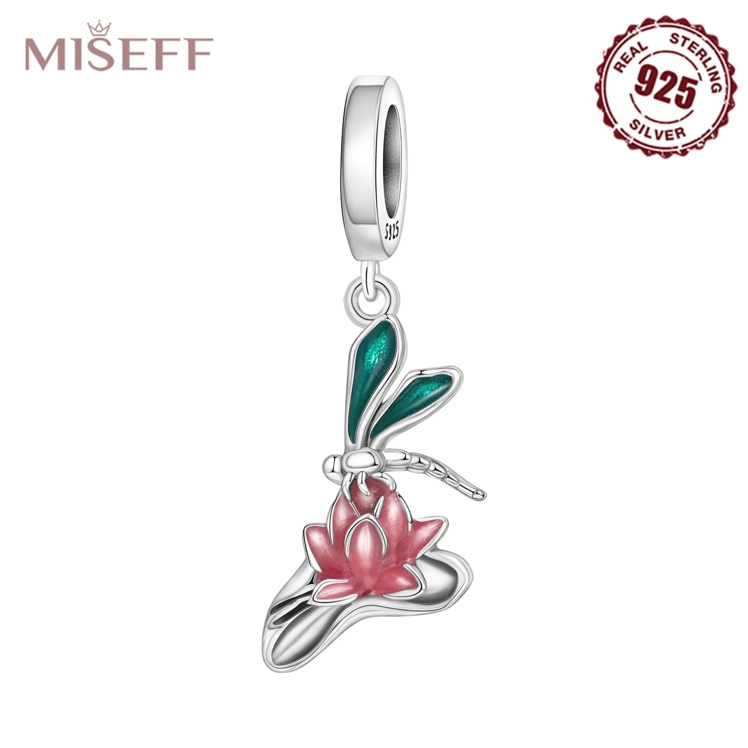 MISEFF S925 Sterling Silver Charm Pink Cherry Blossoms and Lotus Flowers Pendant Original Jewelry Making DIY Mother's Day Gifts