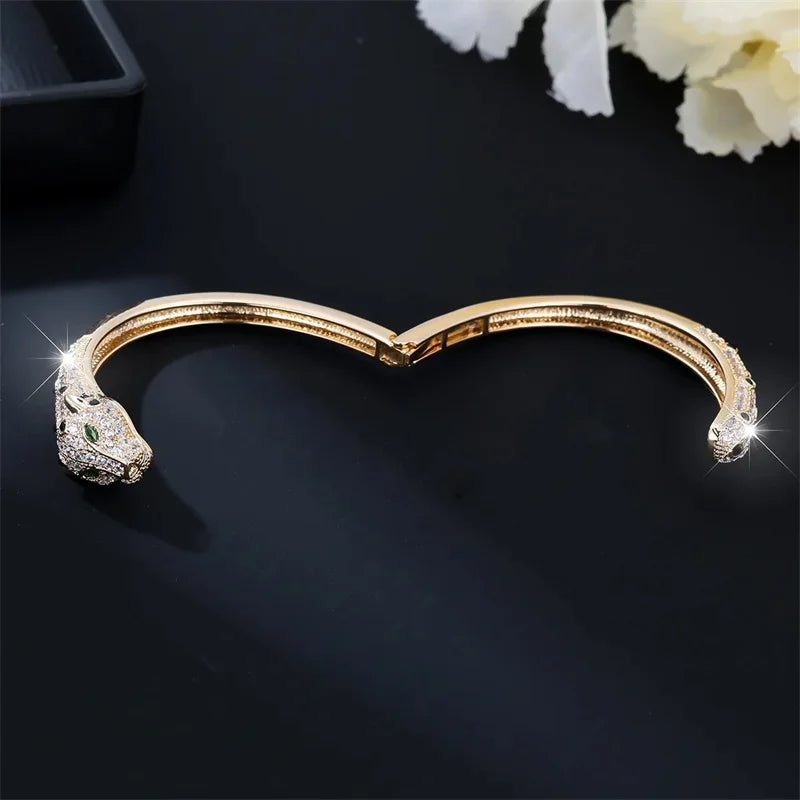 Charm Crystal Leopard Bracelet Pave Bling Rhinestone Open Panther Bangle For Women Party Jewelry Gift Dropshipping