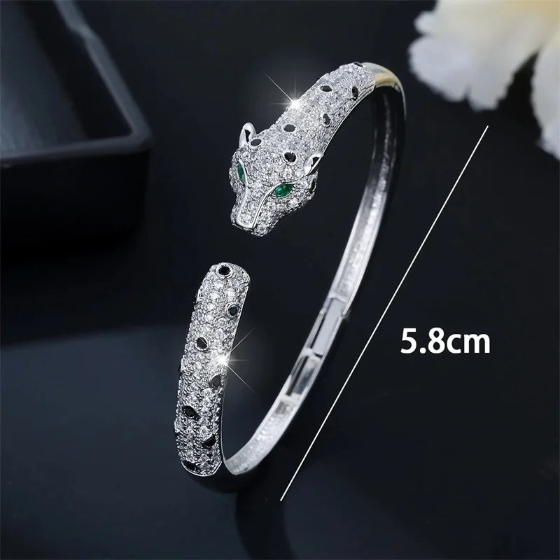 Charm Crystal Leopard Bracelet Pave Bling Rhinestone Open Panther Bangle For Women Party Jewelry Gift Dropshipping