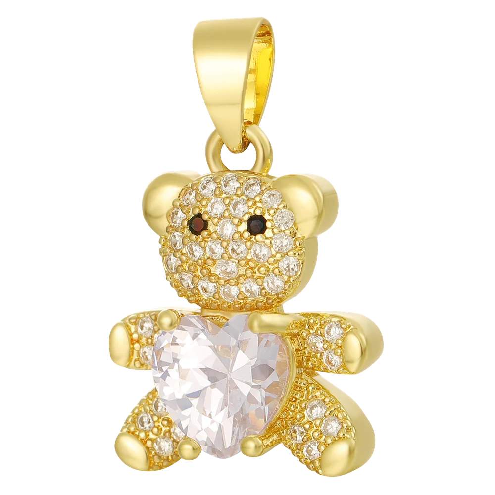 Juya 18K Real Gold Plated Animal Pendants Supplies Handmade Cubic Zirconia Cute Bear Charms For DIY Women Fashion Jewelry Making