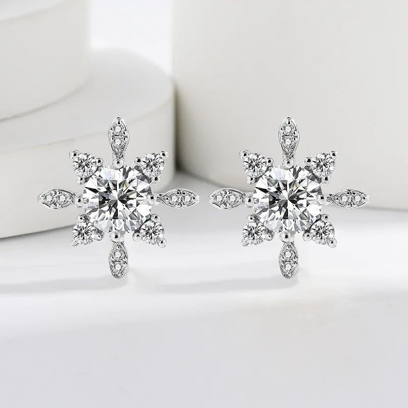 Boucles d'Oreilles Flocon de Neige Zircon - Argent Sterling 925