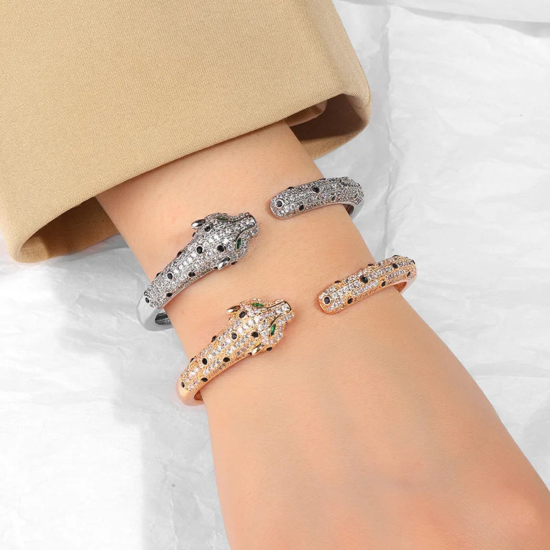 Charm Crystal Leopard Bracelet Pave Bling Rhinestone Open Panther Bangle For Women Party Jewelry Gift Dropshipping