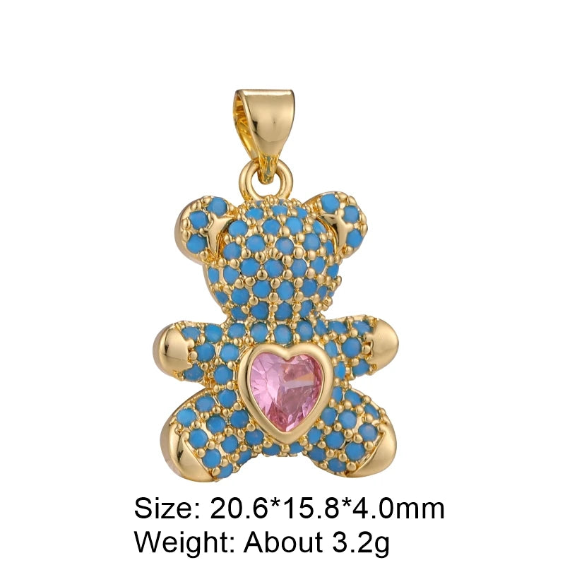 Juya 18K Real Gold Plated Animal Pendants Supplies Handmade Cubic Zirconia Cute Bear Charms For DIY Women Fashion Jewelry Making