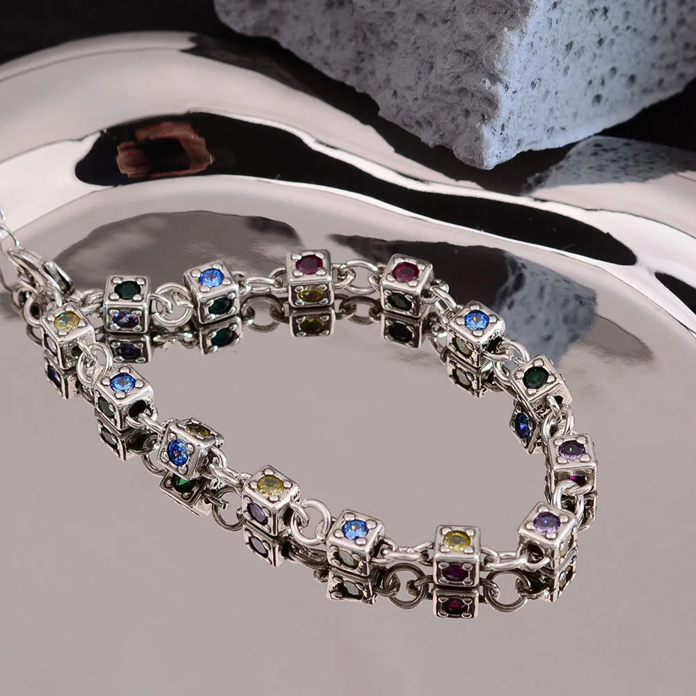 Bracelet Cristal Vintage Argent Thaï - Bijou Coloré pour Femme