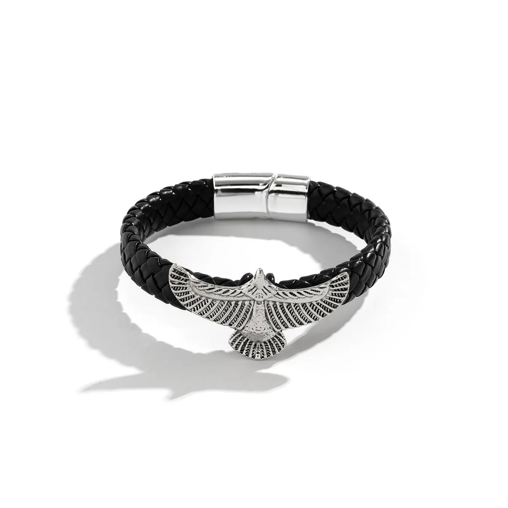 Fashion Eagle Bracelet for Men Black Leather Hand Band with Magnetic Charm Bracelet Clasp Men's Accessories Gifts
