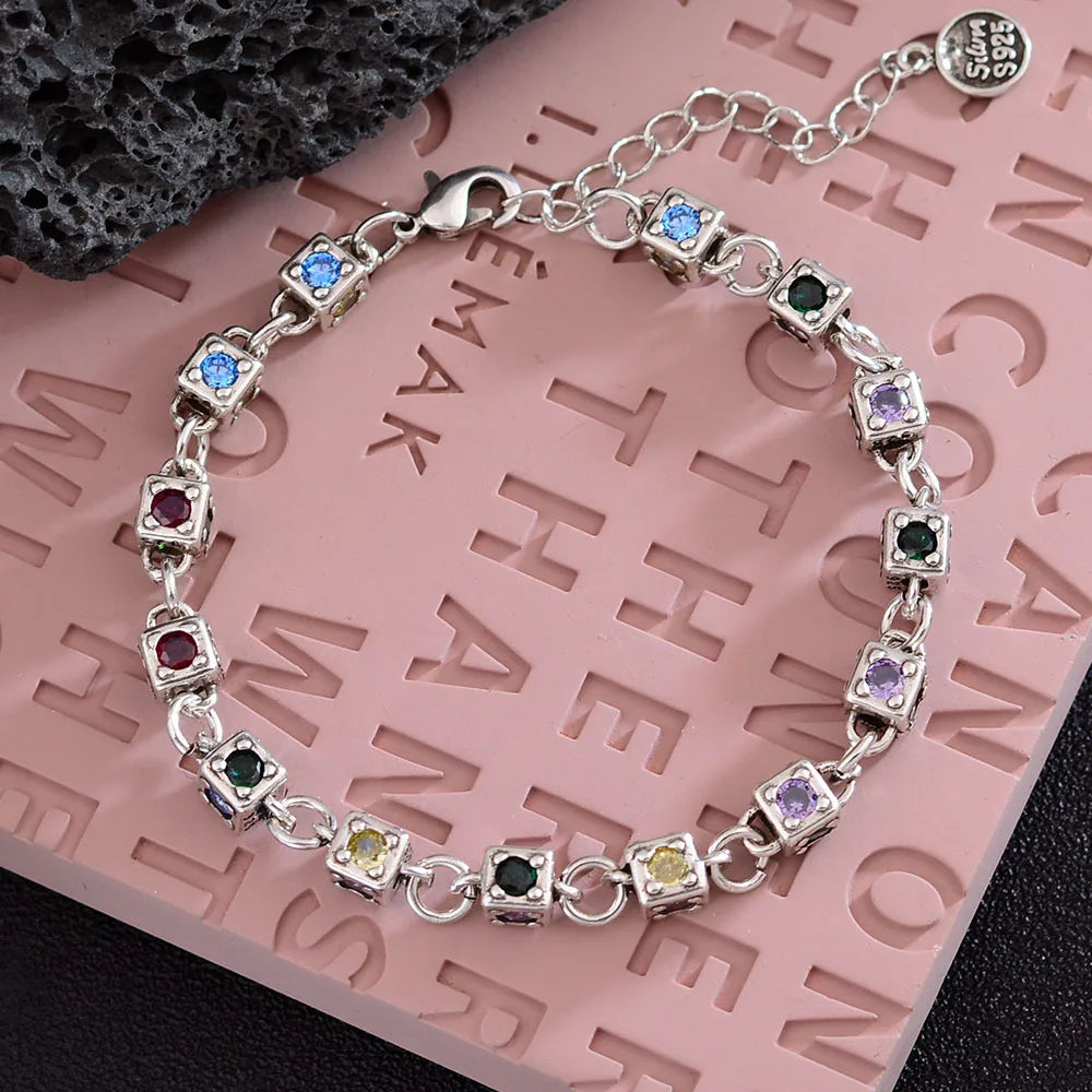 Bracelet Cristal Vintage Argent Thaï - Bijou Coloré pour Femme