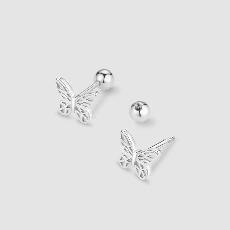 Fashion Cute 925 Silver Needle Simple Butterfly Ball Stud Earrings Female Students All-match Jewelry Accessories Noble Gifts