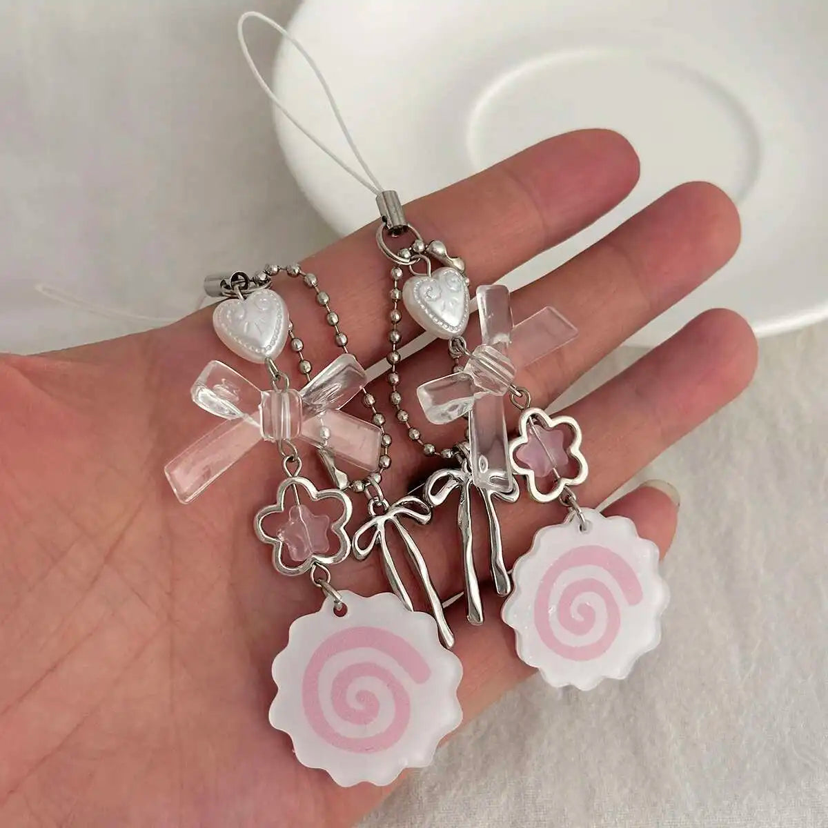 Porte-clés Pendentif Fleur & Nœud Y2K - Accessoire Sac & Téléphone