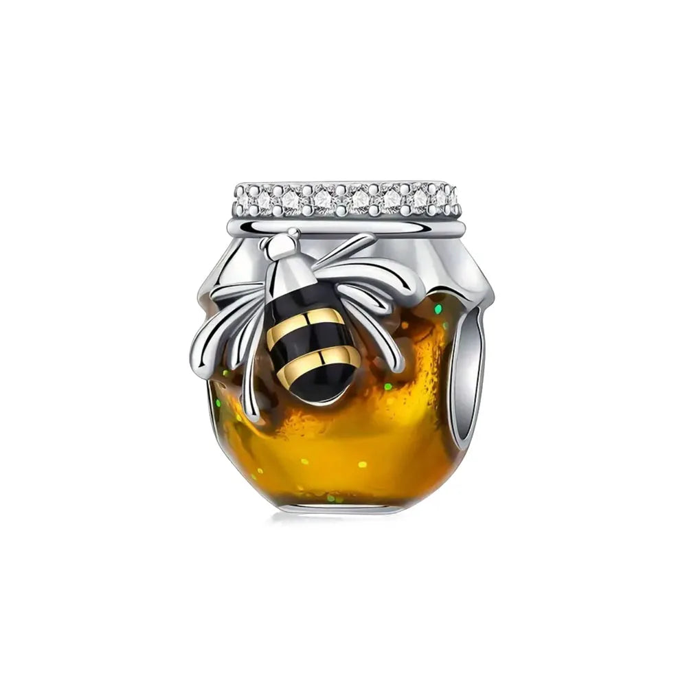 Fashionable 925 Sterling Silver Camera, Honey Pot, Elephant Pendant,Fit European Bracelet DIY Women's Charm Jewelry Safety Chain