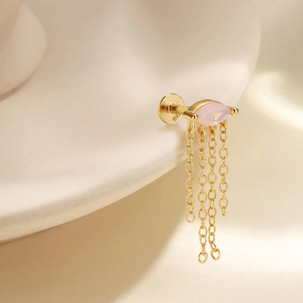 CANNER 2pc 925 Silver Opal Stars Moon Stud Earrings For Women 18K Gold Flat Head Threaded Puncture Ear Bone Ins Fine Jewelry