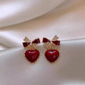 Boucles d'Oreilles Pendantes Nœud & Cristal Coeur Rouge - Bijou Romantique