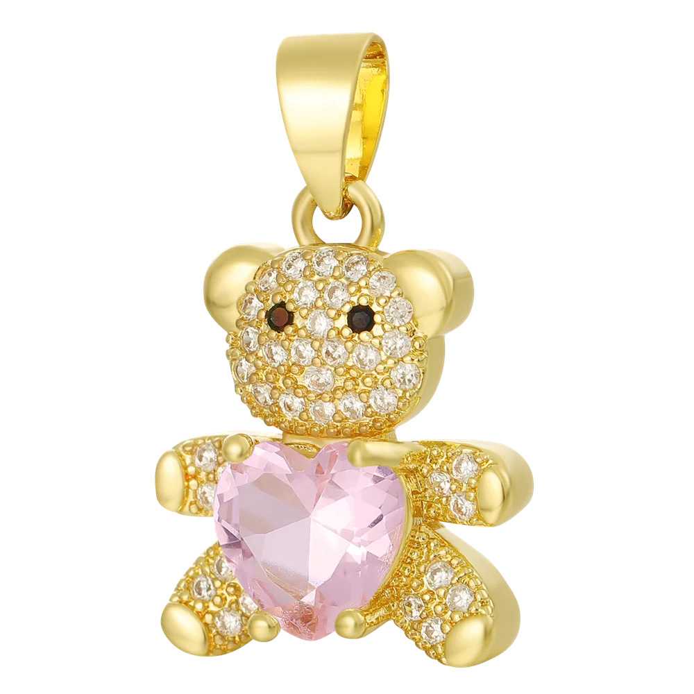 Juya 18K Real Gold Plated Animal Pendants Supplies Handmade Cubic Zirconia Cute Bear Charms For DIY Women Fashion Jewelry Making