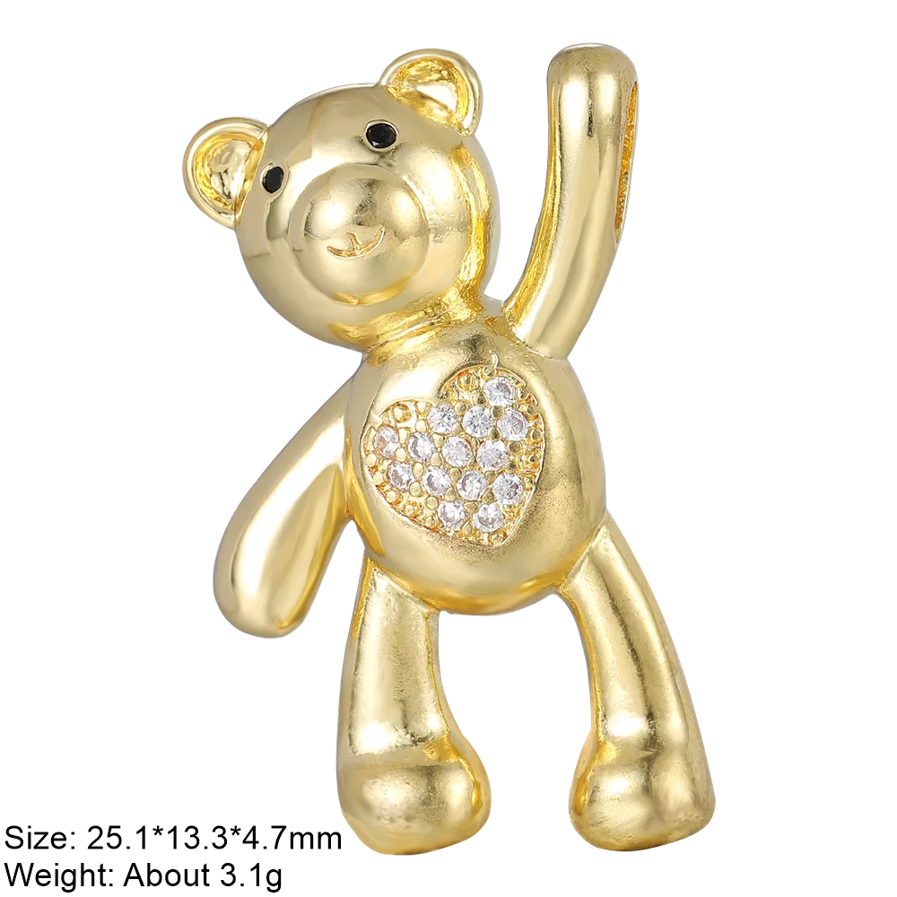Juya 18K Real Gold Plated Animal Pendants Supplies Handmade Cubic Zirconia Cute Bear Charms For DIY Women Fashion Jewelry Making