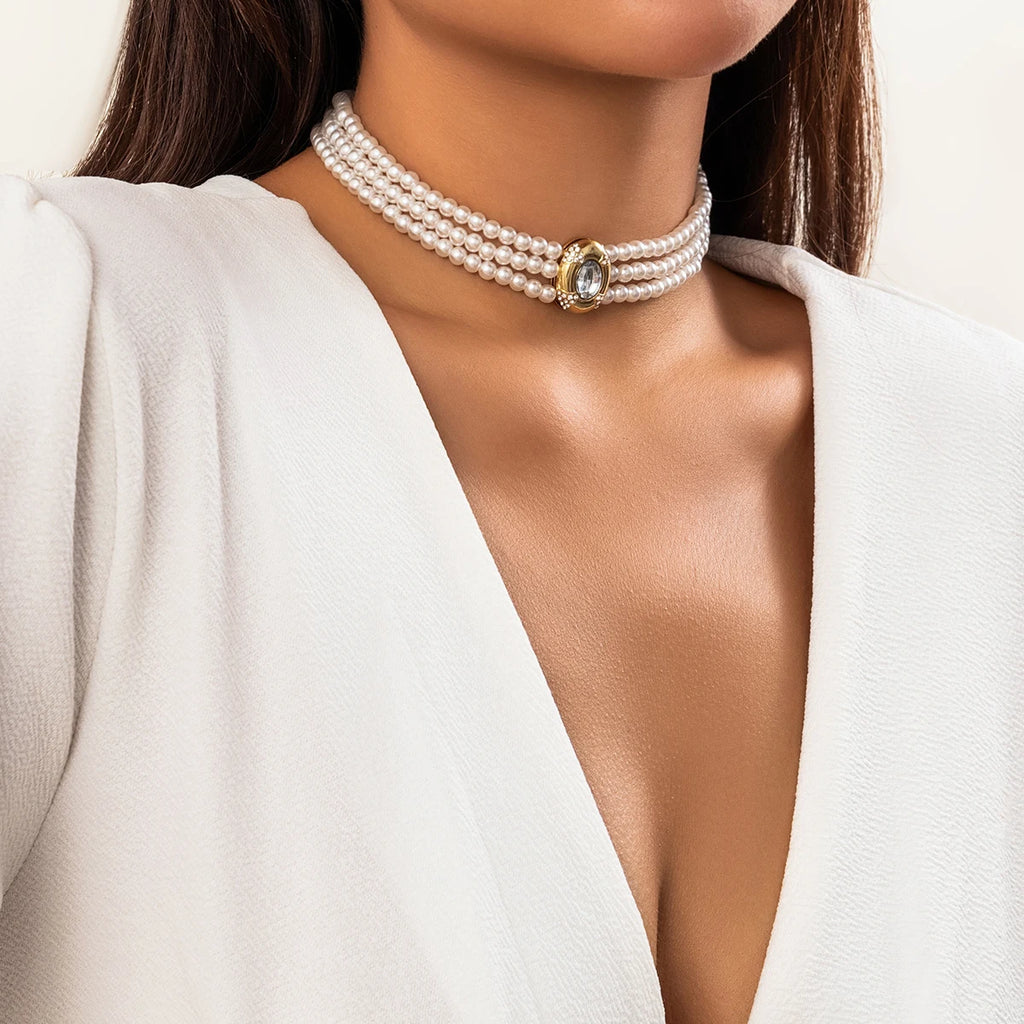 Collier Choker Perles & Strass - Bijou de Mariage