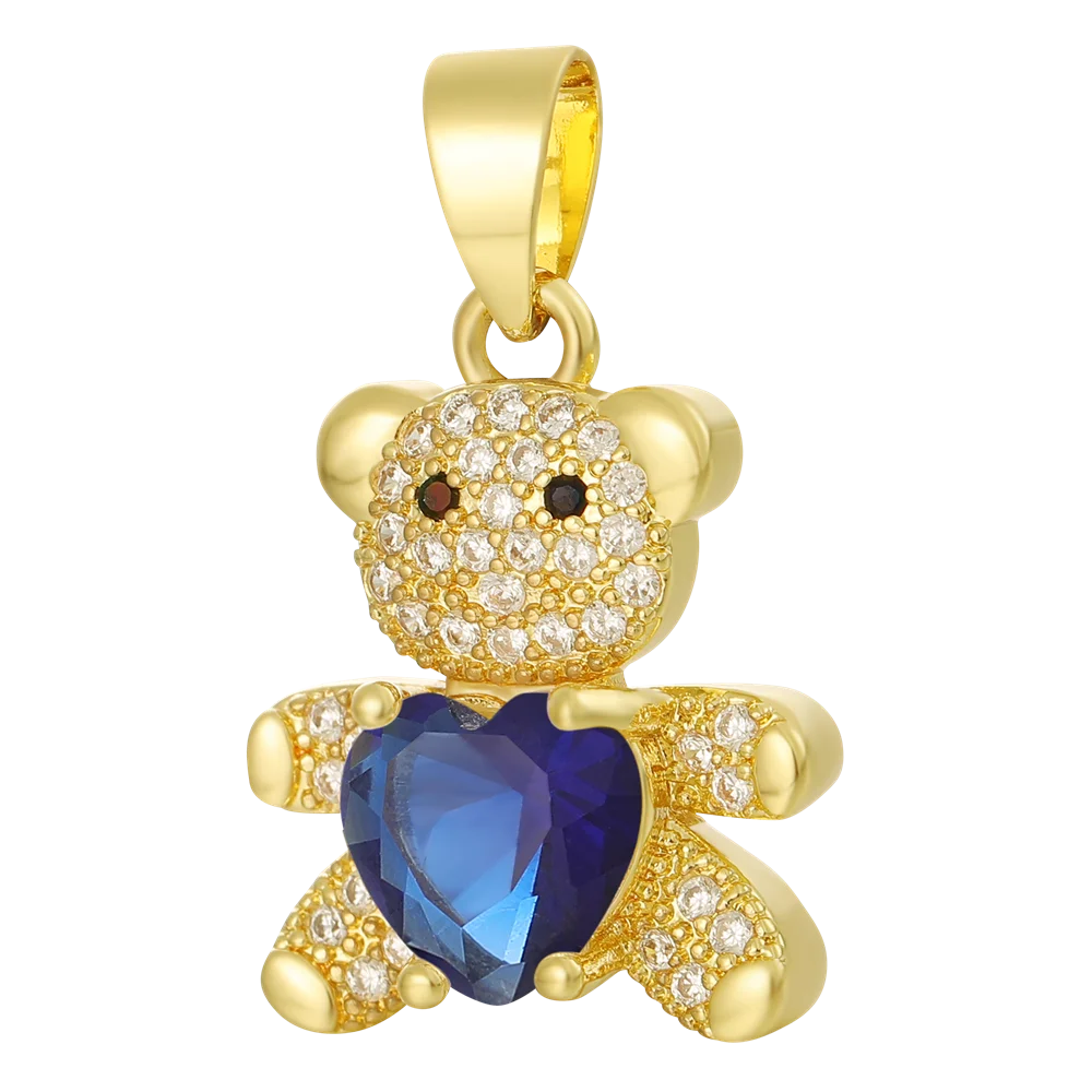 Juya 18K Real Gold Plated Animal Pendants Supplies Handmade Cubic Zirconia Cute Bear Charms For DIY Women Fashion Jewelry Making