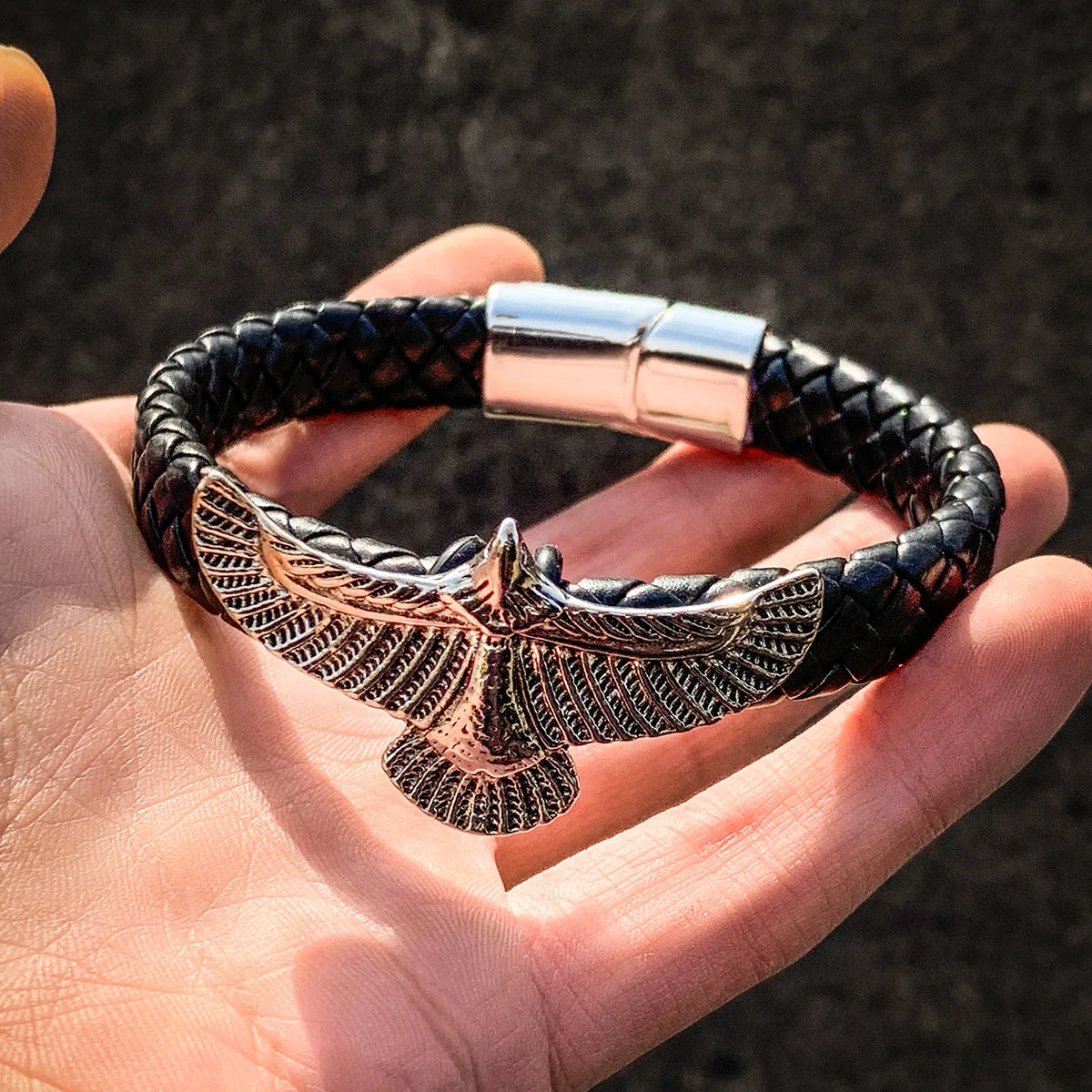Fashion Eagle Bracelet for Men Black Leather Hand Band with Magnetic Charm Bracelet Clasp Men's Accessories Gifts