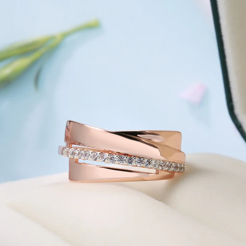SYOUJYO Single Row Natural Zircon Rings For Women Glossy 585 Gold Color Elegant Party Wedding Jewelry Luxury Design