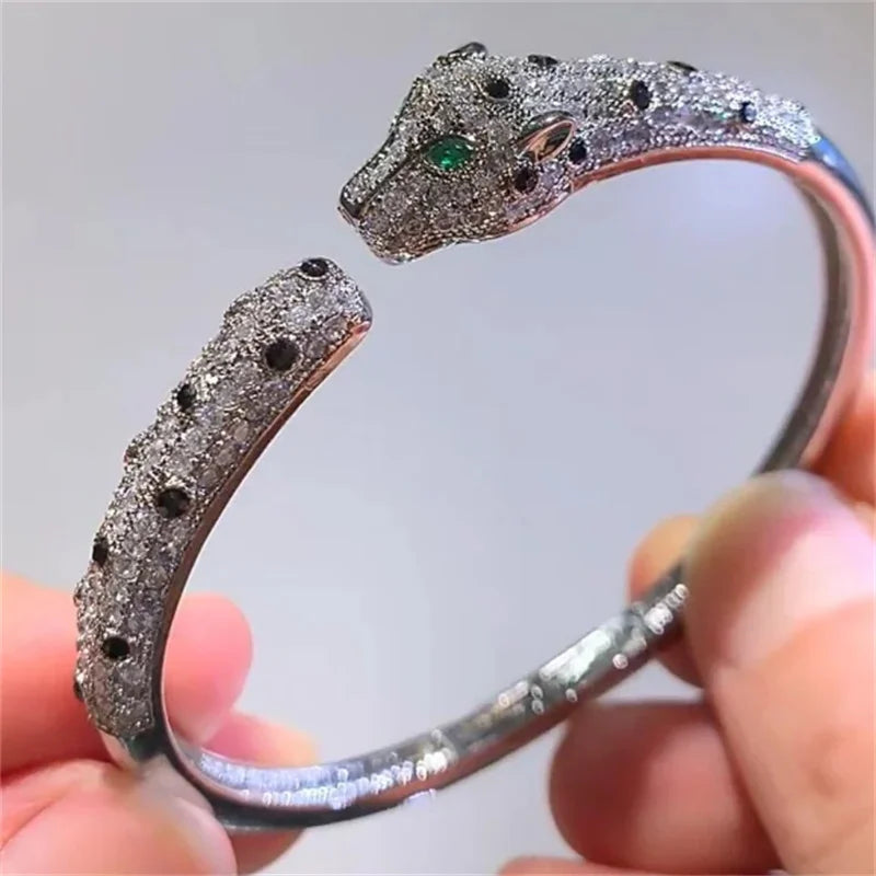 Charm Crystal Leopard Bracelet Pave Bling Rhinestone Open Panther Bangle For Women Party Jewelry Gift Dropshipping