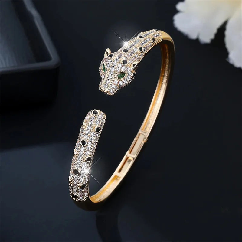 Charm Crystal Leopard Bracelet Pave Bling Rhinestone Open Panther Bangle For Women Party Jewelry Gift Dropshipping