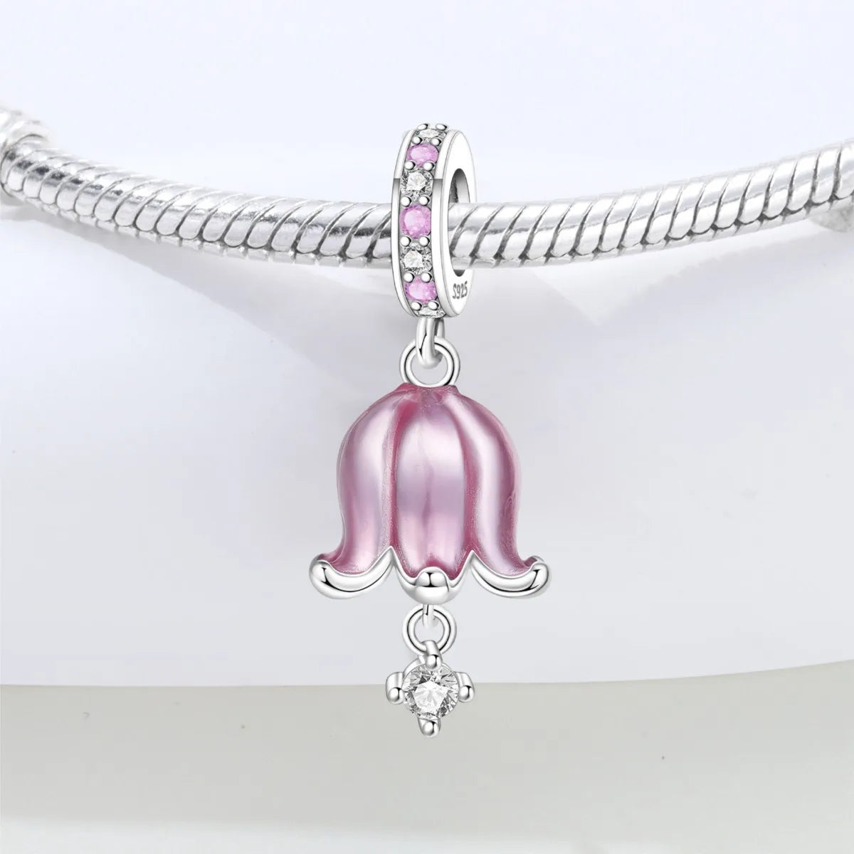 MISEFF S925 Sterling Silver Charm Pink Cherry Blossoms and Lotus Flowers Pendant Original Jewelry Making DIY Mother's Day Gifts