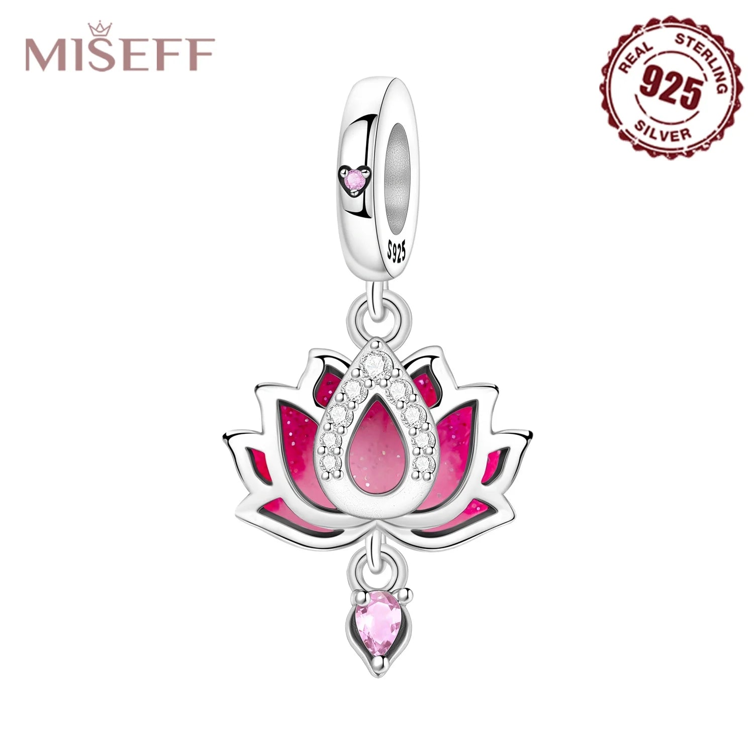 MISEFF S925 Sterling Silver Charm Pink Cherry Blossoms and Lotus Flowers Pendant Original Jewelry Making DIY Mother's Day Gifts