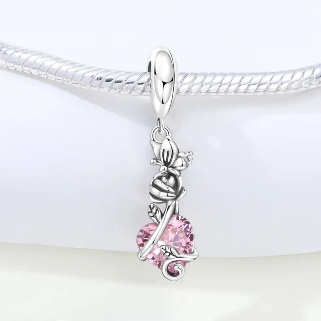 MISEFF S925 Sterling Silver Charm Pink Cherry Blossoms and Lotus Flowers Pendant Original Jewelry Making DIY Mother's Day Gifts