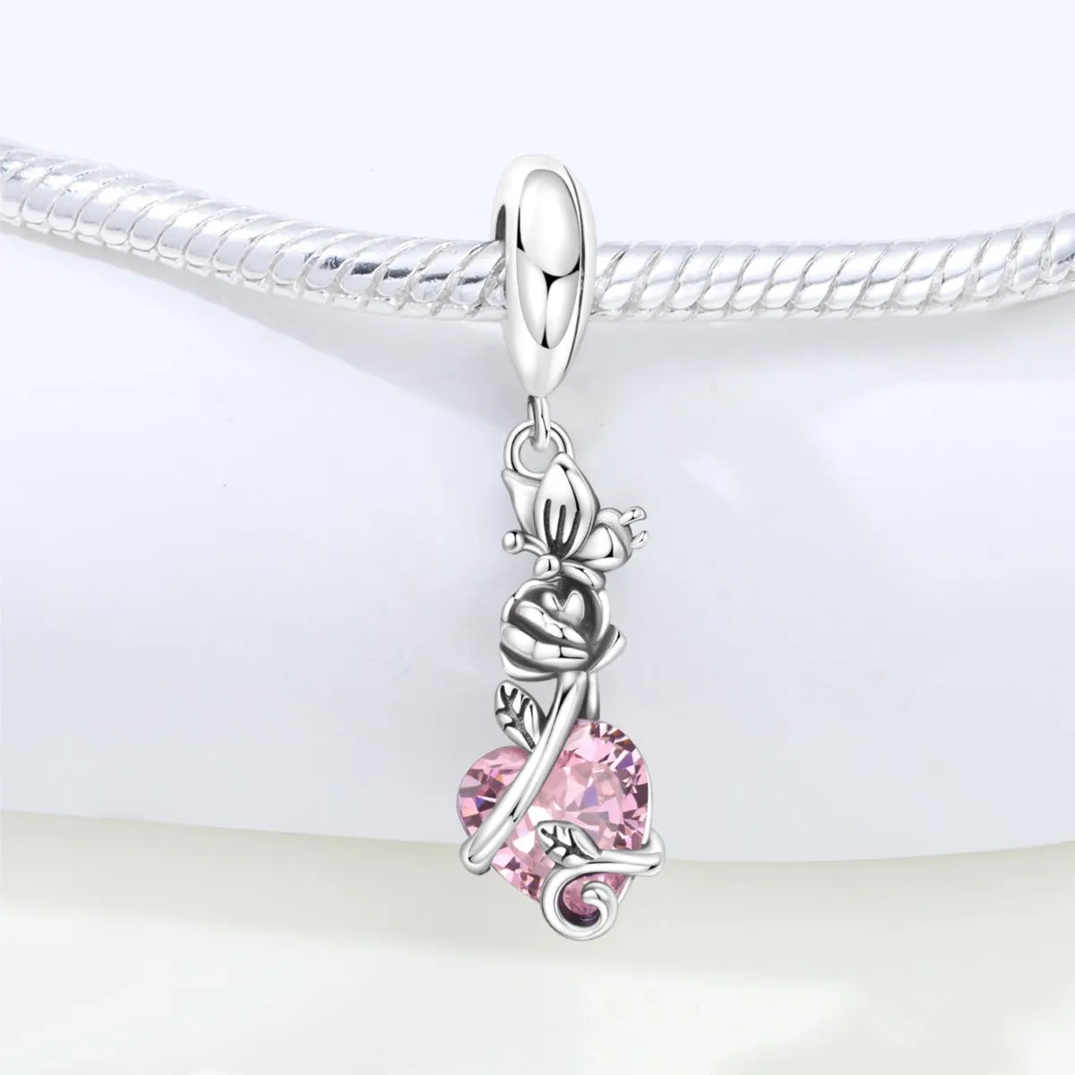 MISEFF S925 Sterling Silver Charm Pink Cherry Blossoms and Lotus Flowers Pendant Original Jewelry Making DIY Mother's Day Gifts
