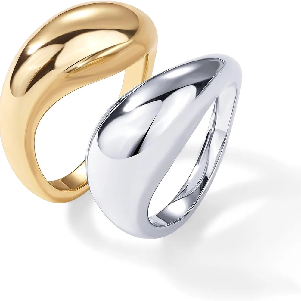Waterproof Stainless Steel Double Waterdrop Rings Set for Women Polished Chunky Teardrop Couple Ring Minimalist Love's Jewelry