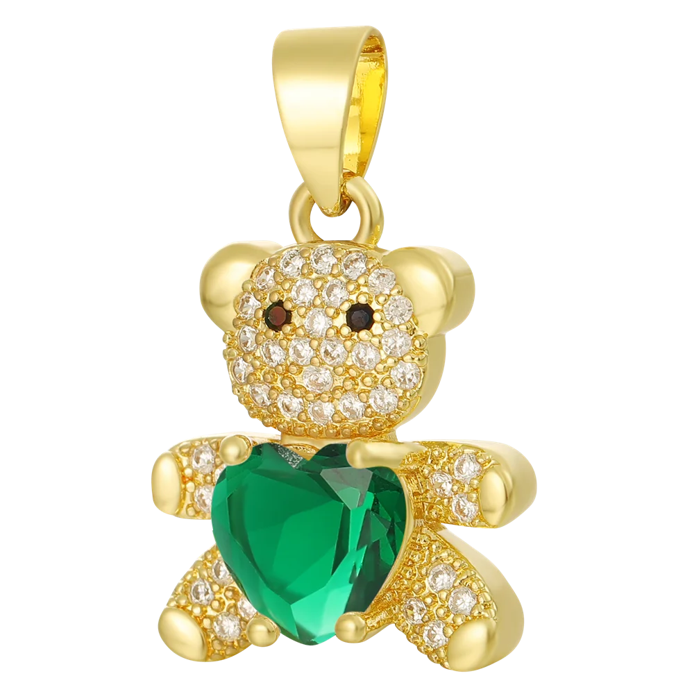 Juya 18K Real Gold Plated Animal Pendants Supplies Handmade Cubic Zirconia Cute Bear Charms For DIY Women Fashion Jewelry Making