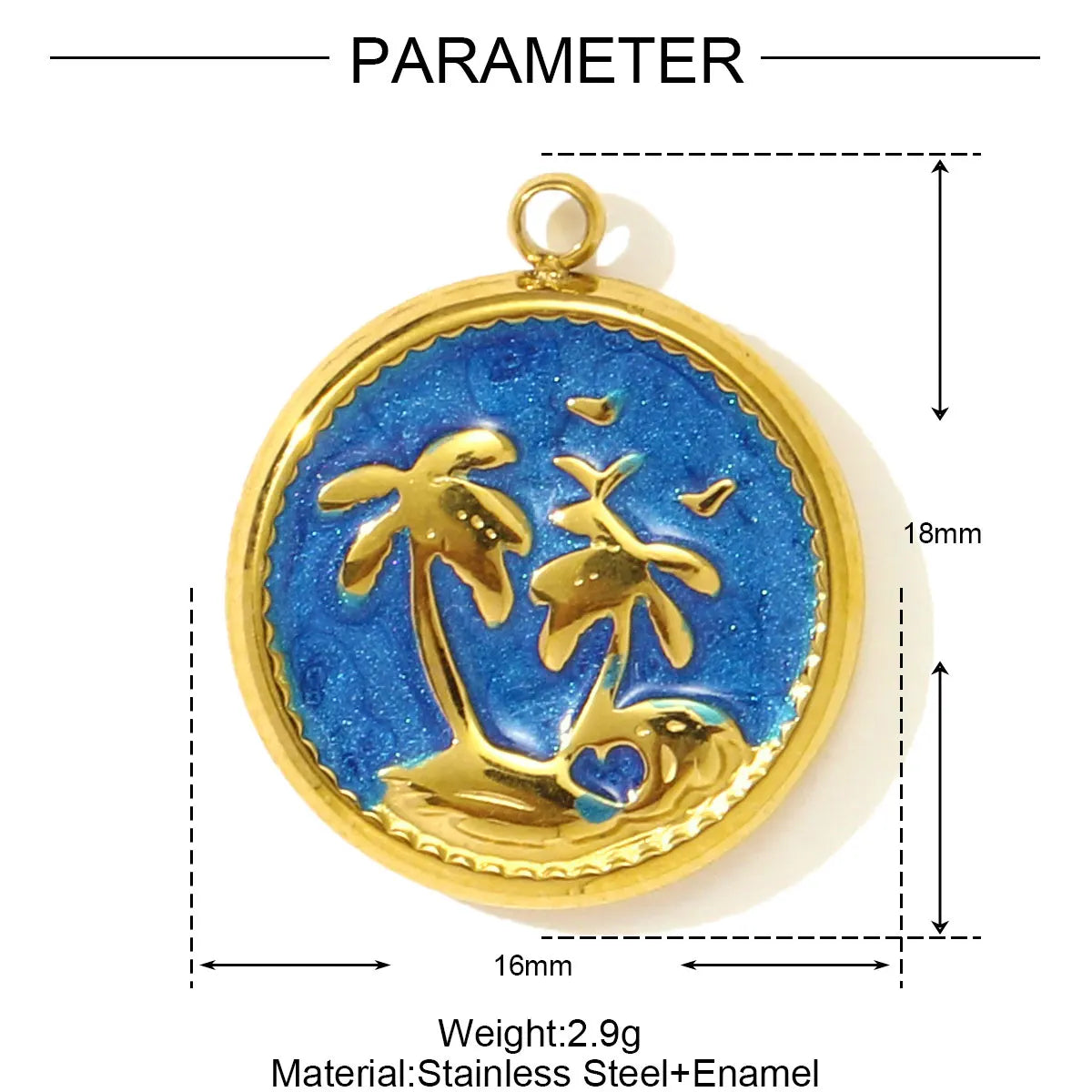 3pcs/Lot Stainless Steel Enamel Starfish Round DIY Charms Palm Tree Fishtail Necklace Pendants Woman Summer Holiday Jewelry